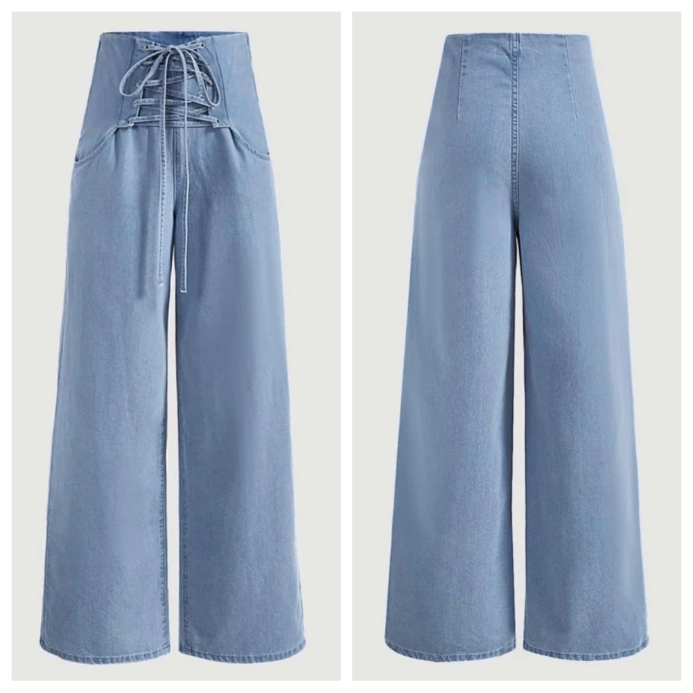 NWT SHEIN MOD Lace Up Front Wide Leg Jeans